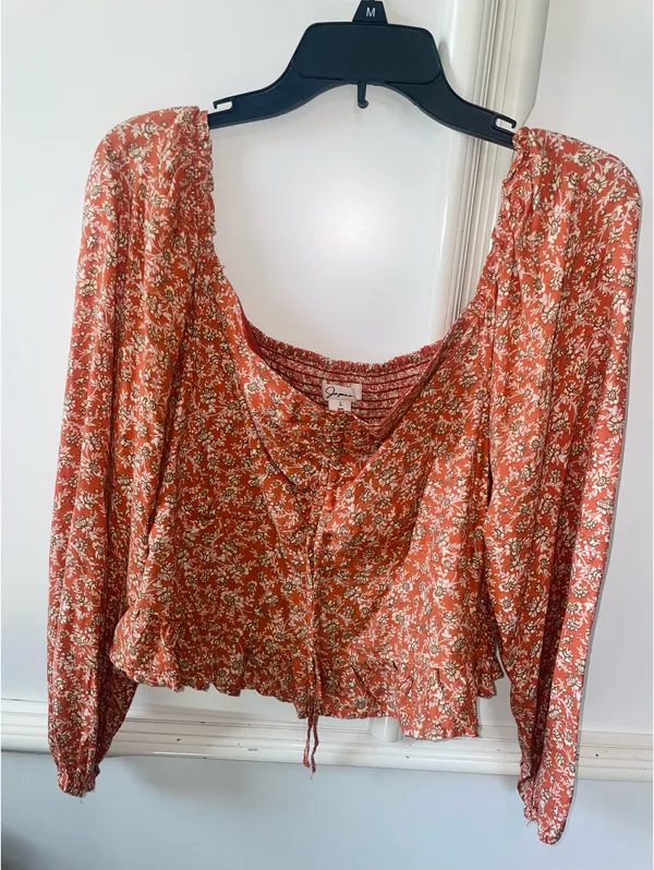 Floral Smocked Puff Sleeve Crop Blouse - Image 2