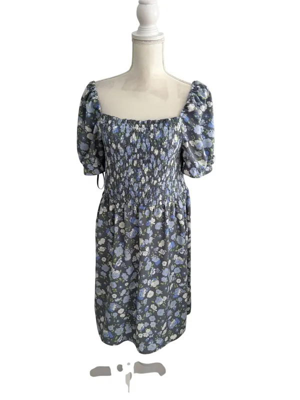 ANN TAYLOR LOFT Blue Floral Smocked Sundress Size Large - Image 5