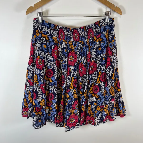 Maeve Anthropologie Floral Paisley Tiered Mini Skirt Navy Pink Orange‎ Large - Image 8