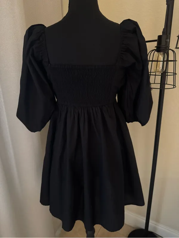 Abercrombie & Fitch Black Puff Sleeve Mini Dress Smocked Back Size Small - Image 6