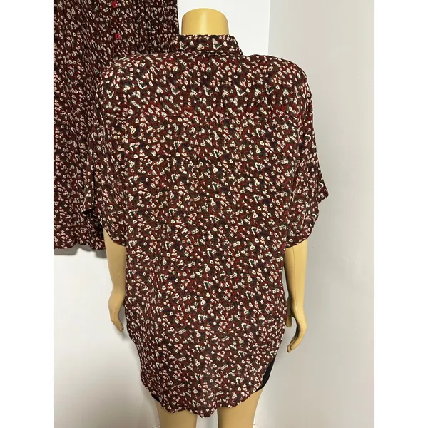 VINTAGE Jane Ashley Burgundy Floral Two Piece Shirt and Pleated Midi Skirt ML - Image 9
