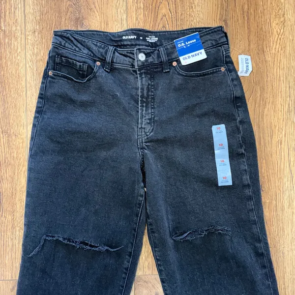 NEW Old Navy OG Loose High Rise Black‎ Raw Hem Straight Leg Jeans Womens 10 - Image 10