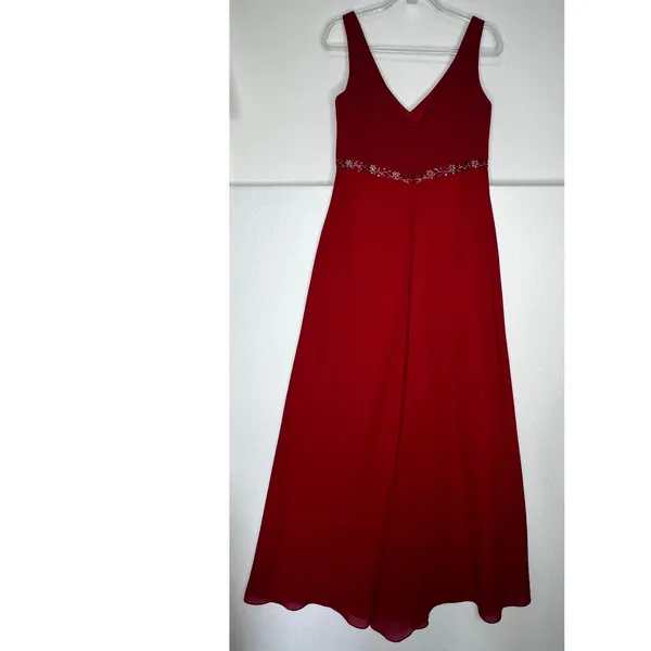 1990s Y2K Michaelangelo Red Beaded Chiffon Evening Gown size 8 - Image 5
