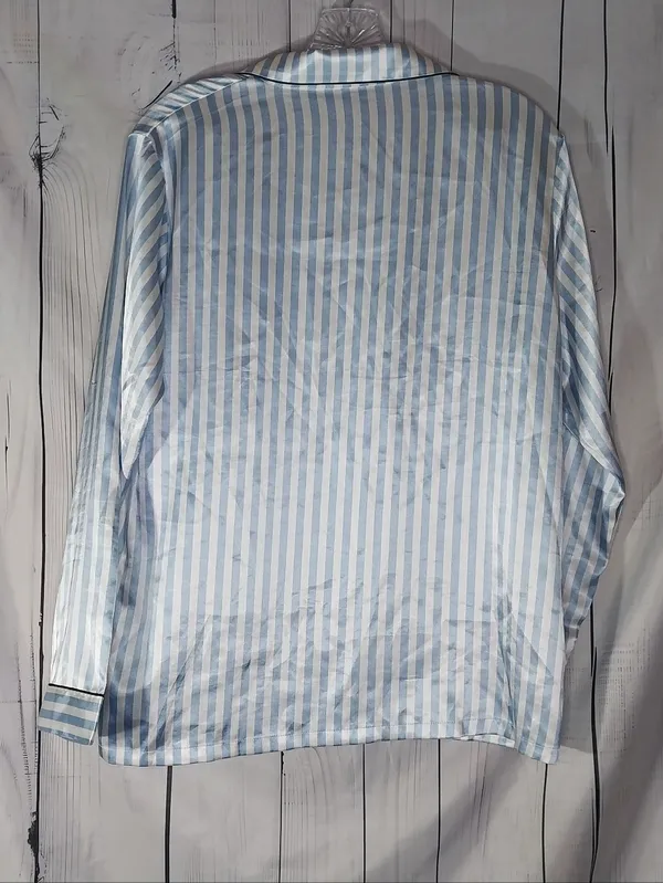 Ekouaer Striped Blue & White Satin Preppy Button-Up Pajama Set - Image 5