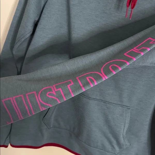 Nike Grey Hoodie with Pink Accents and Maroon Drawstrings - Image 5