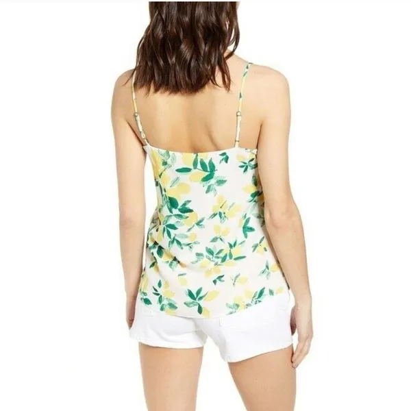 Socialite Womens Small‎ Lemon Print Lace Trim Cami Top Adjustable Straps Yellow - Image 2