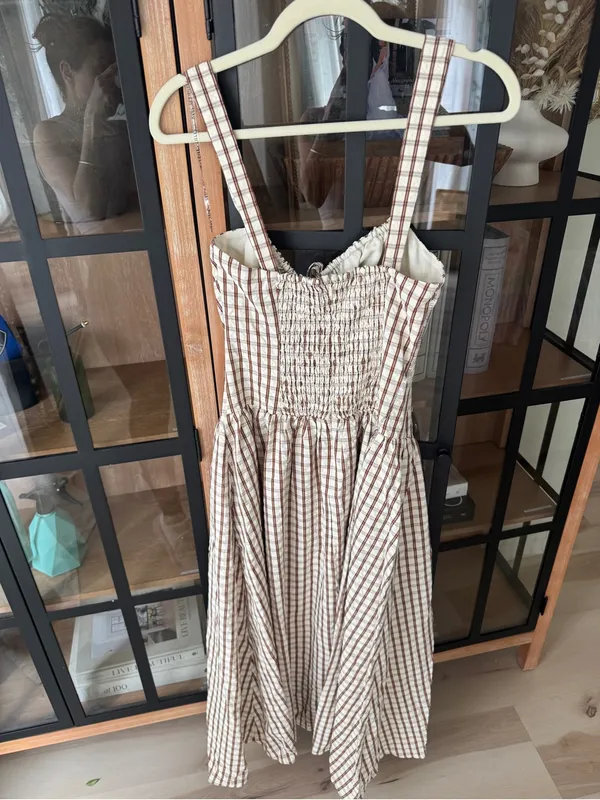 Anthropologie NWT Gingham midi dress Avec Les Filles Ruched Sleeveless Square Neck drop waist - Image 5