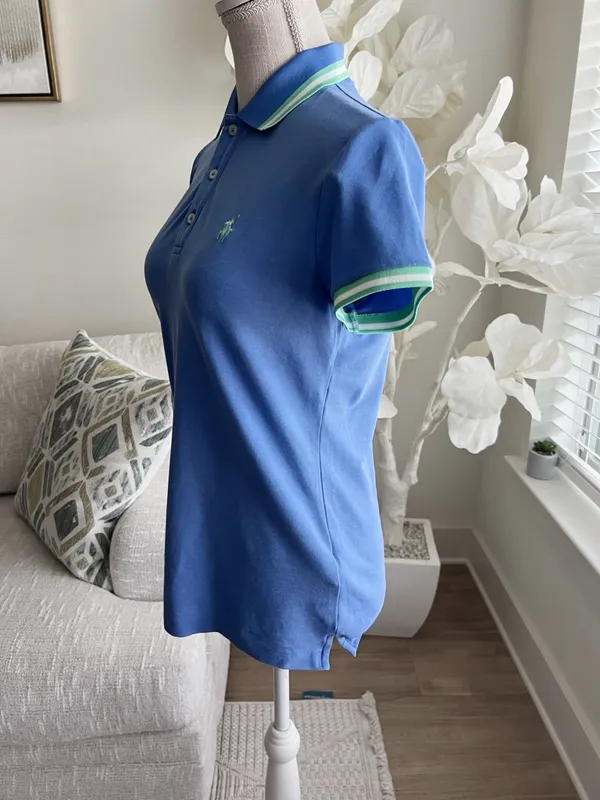 Ralph Lauren Blue Polo Woman’s Golf Shirt with Green-Trim Collar Size Small - Image 5