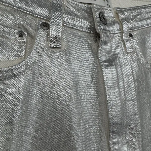 Abercrombie & Fitch Silver Metallic Denim Midi Skirt High Rise Chic Boho Size 26 - Image 6