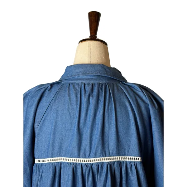 En Saison Tara Tiered Cotton Trapeez Shirtdress Women Medium Blue Mini Bohoi‎ - Image 9