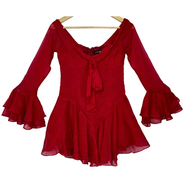 NWT Babyboo Nerissa Red Ruffle Bell Long Sleeve Romper Playsuit Womens Size M - Image 10