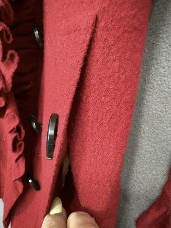 Etcetera Red 100% Merino Wool Ruffle Trench Coat Jacket XS Flawed /Repair Needed - Image 5