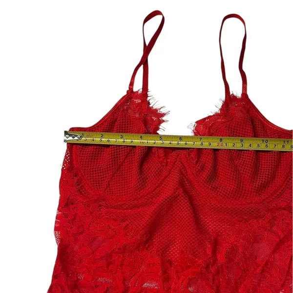 Mesh & Lace Teddy Bodysuit Bright Red Sexy Lingerie Sheer Rave Outfit Size M New - Image 6
