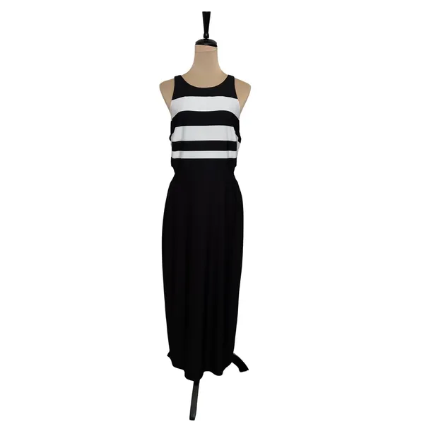 Lauren Ralph Lauren Black White Stripe Cut-Out wedding guest Maxi Dress Size 14 - Image 2