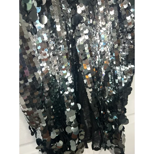 Zara Silver Black Large Paillette Sequin Pencil Midi Skirt Party Glam Size XL - Image 5
