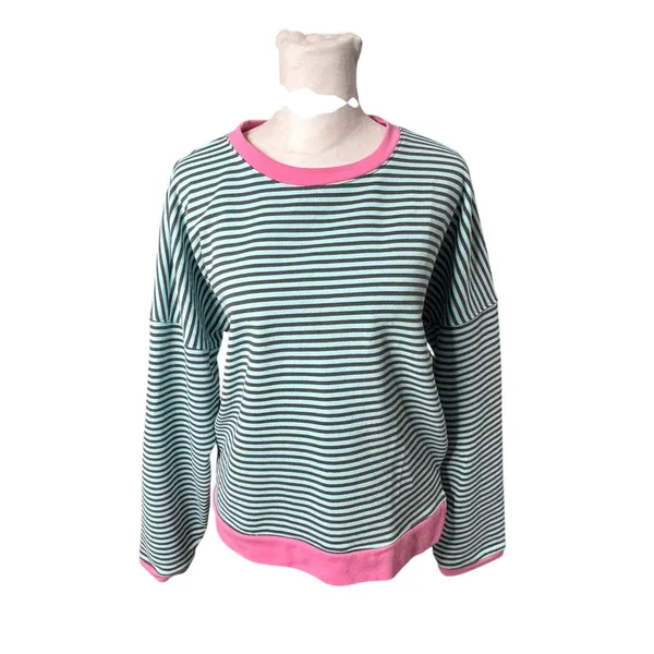 Pink Lily Mint Pink Striped Oversized Boxy Sweatshirt Medium Retro 80s - Image 5