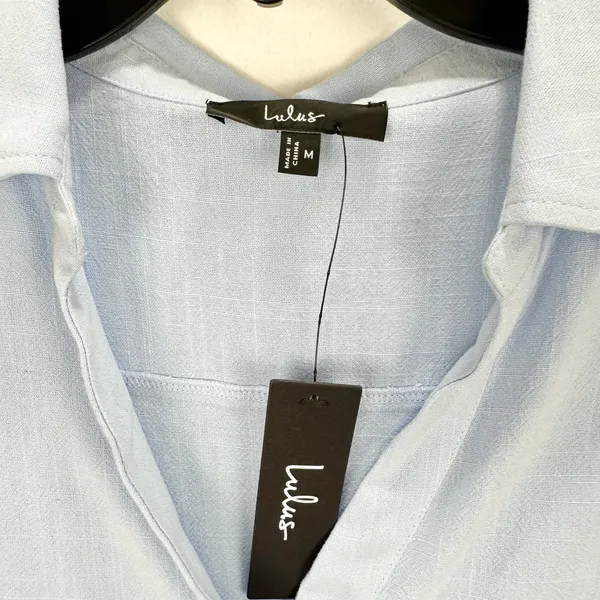 Lulus Casual Contentment Light Blue Linen Button-Up Collared Tank Top Medium NWT - Image 8