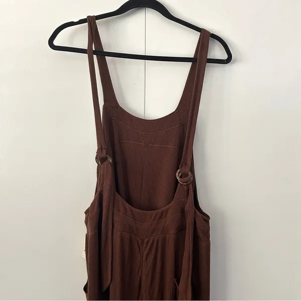Free People Beach Wide Leg Overalls With Waist Tie Chocolate Brown NWT - Image 7