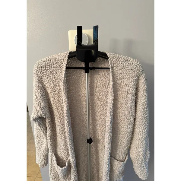 MEROKEETY Women's Off White‎ POPCORN BATWING SLEEVE OVERSIZED CARDIGAN Size S - Image 2