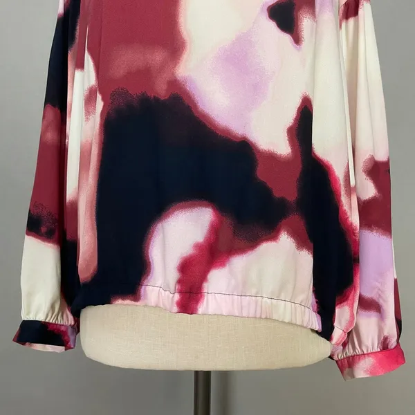 Nine West Blouse Watercolor Print Women XXL Abstract Keyhole Neck Long Sleeve - Image 7