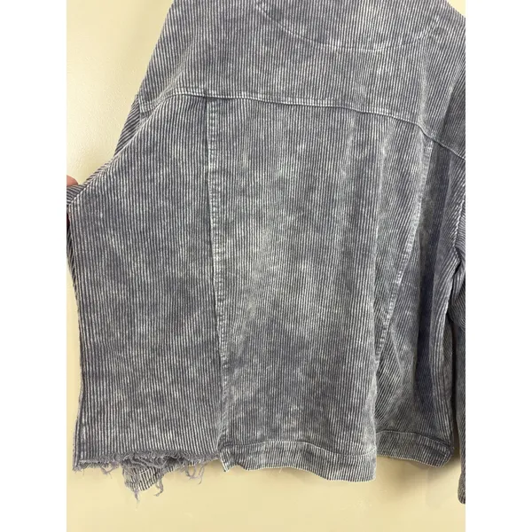 Pol Women’s Corduroy Button Distressed Gray Raw Hem Jacket Plus Size 3XL - Image 12