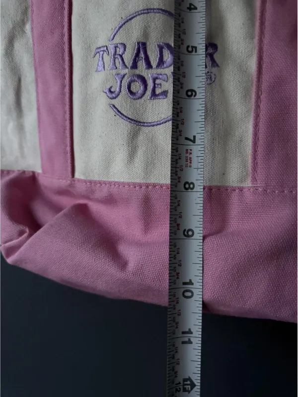Trader Joe's Canvas Tote Bag Pink and Cream - Image 3