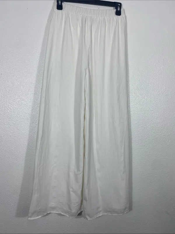 Show Me Your MuMu White Wide-Leg Linen-Blend Pants 100% Rayon Size XS - Image 6