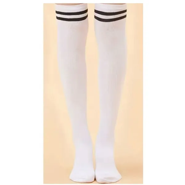White Thigh-High Socks With Black 3-Stripe Over-Knee-One Size - Image 4