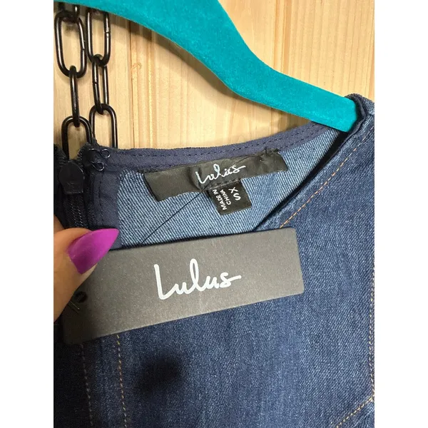 NWT Lulus Cataleya Dark Wash Denim Boat Neck Mini Dress Casual Weekend Size XS - Image 6