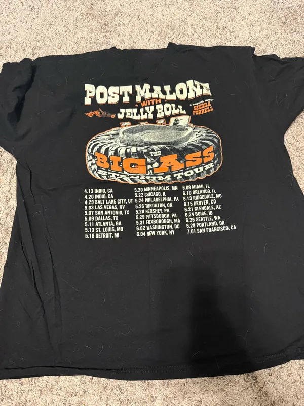 Post Malone and Jelly Roll Concert Tee Black Size XL - Image 2