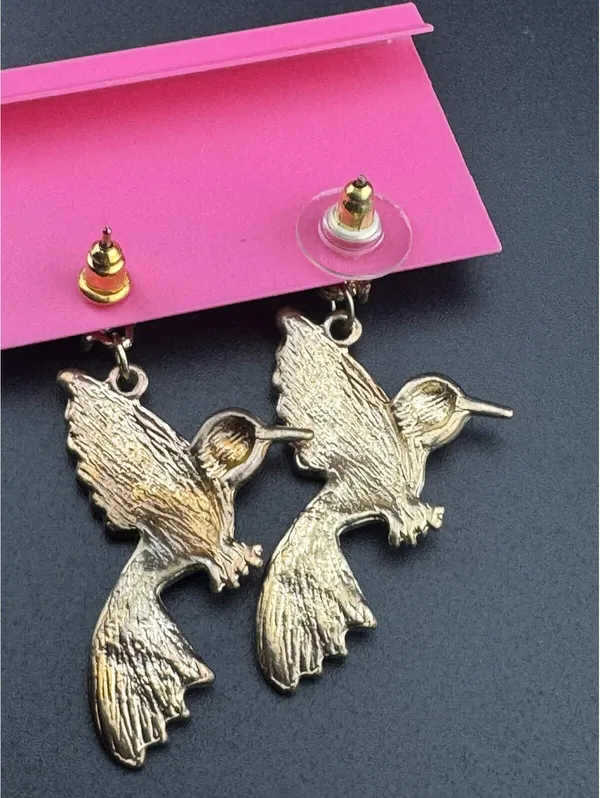 Betsey Johnson Hummingbird Drop Earrings Multicolor Enamel - Image 2