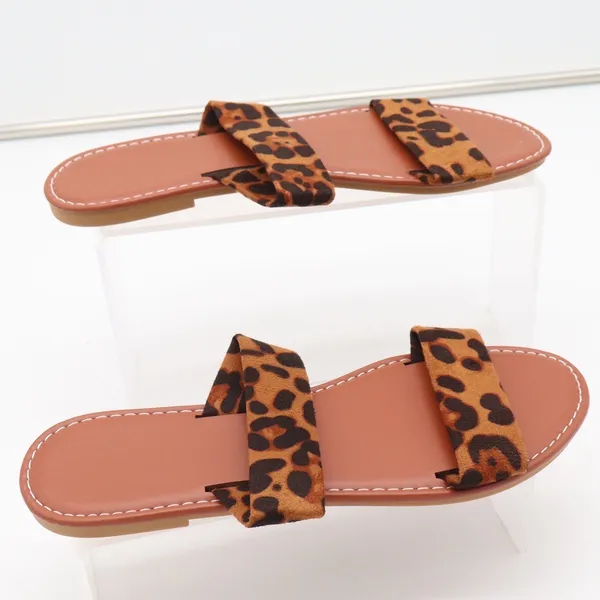 Leopard Print Double Strap Flat Slide Sandals Brown Tan Size 40 - Image 2