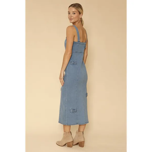 Miss Sparkling Women's Blue Denim Bow Accent Midi Dress Size S. NEW! - Image 2