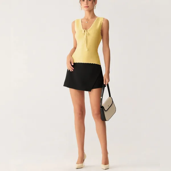 Rihoas Yellow Tie-Front Knit Tank Top - Image 5