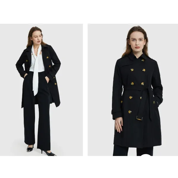 Orolay Womens Double-Breasted Trench Coat Size XL Black Belted Casual Outdoors‎ - Image 3