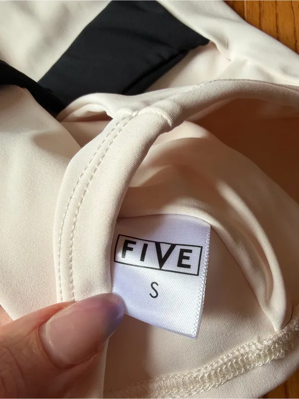FIVE Dancewear High Neck Longline Sports Bra Crop Top Off White Black Small S - Image 5