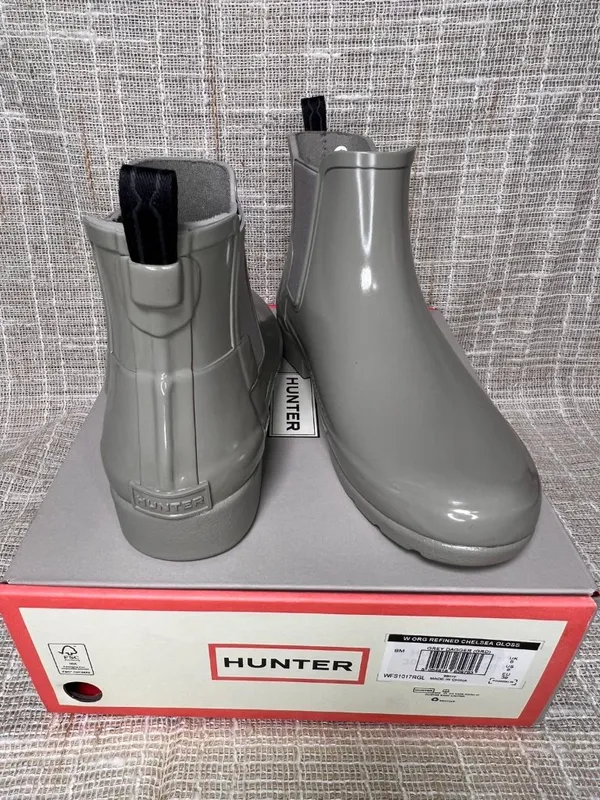 Hunter Original Refined Chelsea Gray Glossy Pull On Rain Boots Women’s US 8 - Image 7