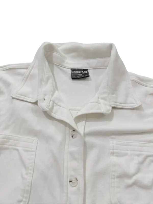 32 Degrees Heat White Soft Brushed Knit Button Down Shirt Pockets Medium Women's - Image 2