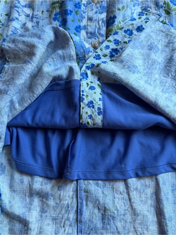 LC Lauren Conrad Blue Floral Stripe Button Front Midi Skirt Elastic Waist Medium - Image 4