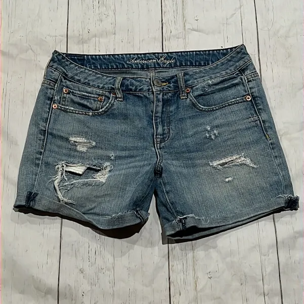 American eagle blue distressed denim shorts - Image 2