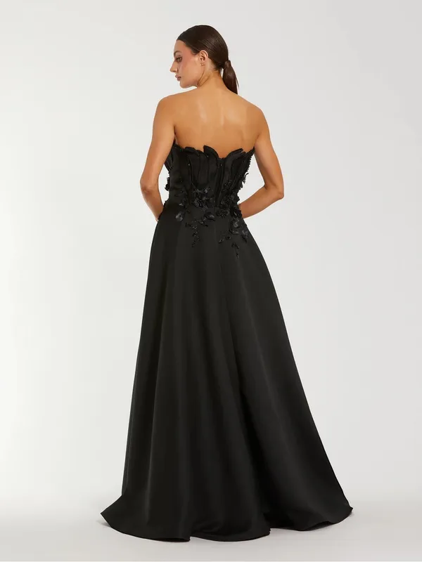 Mac Duggal 37134 Black Strapless Floral Embellished Gown sz 8 - Image 3