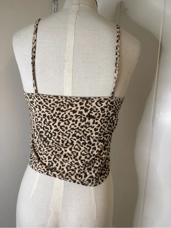 Leopard Print Lace-Trim Cami with Pink Accent Sz M - Image 2