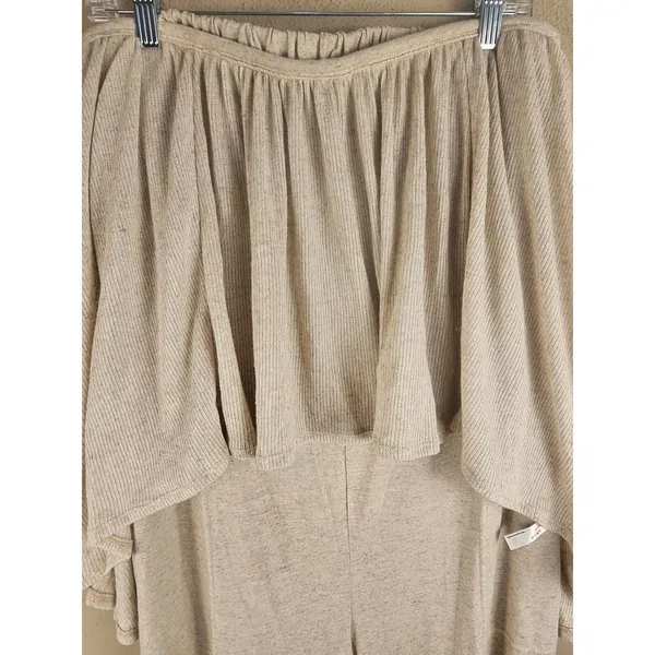 NWT Free People Beach Womens Oatmeal Wide Leg Linen Blend Halter Jumpsuit Large - Image 3