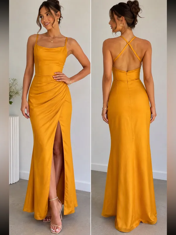 STACEES Open Back Marigold Bridesmaid Formal Evening Wedding Gown Size 0 - Image 2