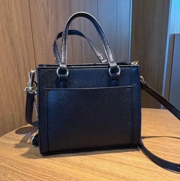 black mini tote bag clutch Black Structured Mini Crossbody Bag - Image 3