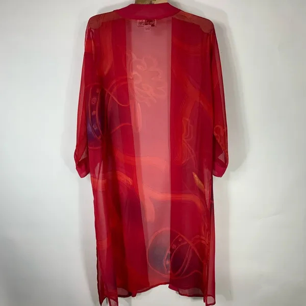 Pink Sheer Swim Coverup Caftan Art To Wear Boho Glam Sz Medium - Image 6