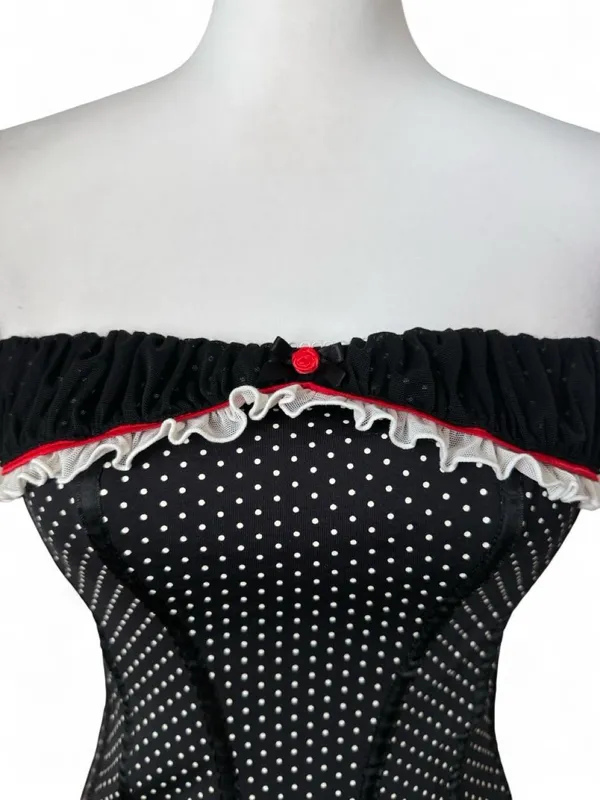 Ann Summers Polka Dot Corset Black Size M - Image 4