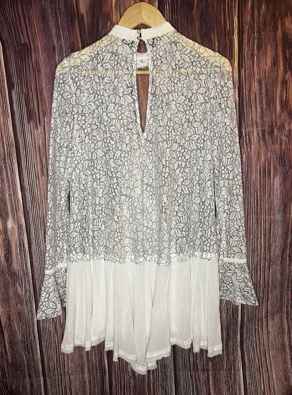 Free People Tell Tale Floral Lace Black & White Asymmetric High Low Dress size M - Image 8