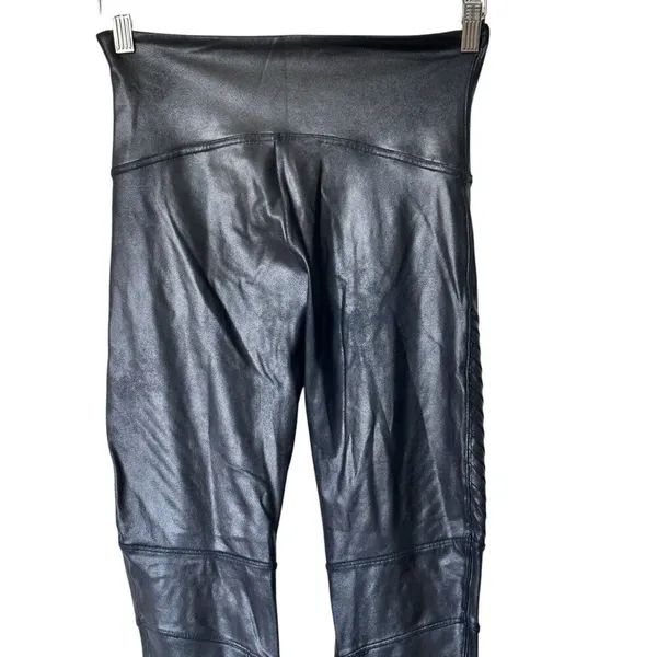Spanx XL Black Faux Leather Moto shaping slimming Leggings Pull On Pants - Image 5
