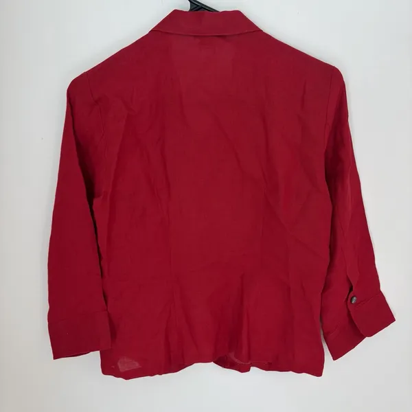 Talbots Irish Linen Red Button Down Blouse Top 2 Petite Quiet Luxury Coastal - Image 4